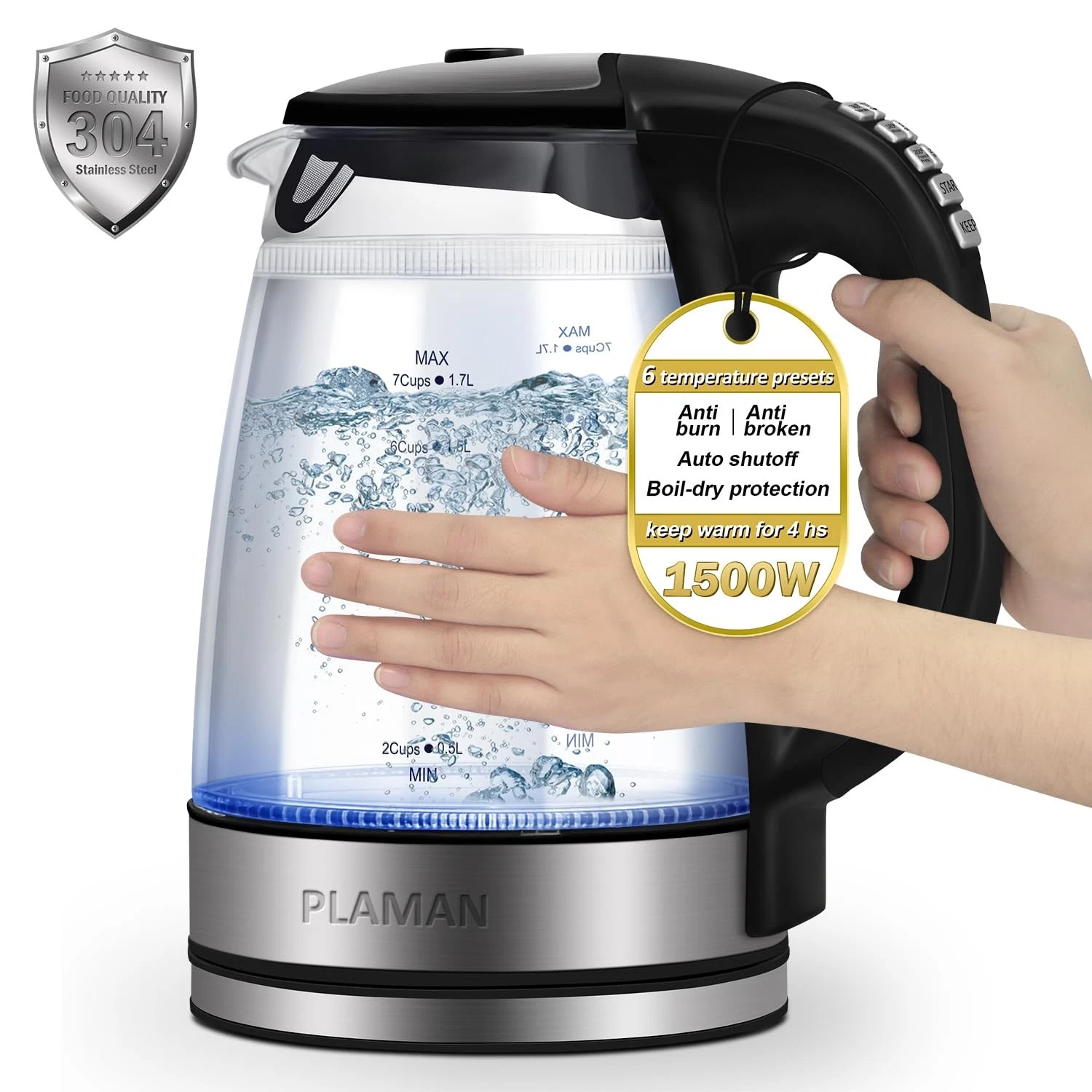 1500W Kettle with Temperature Control - 6-Temp Presets for Tea/Coffee, Double...