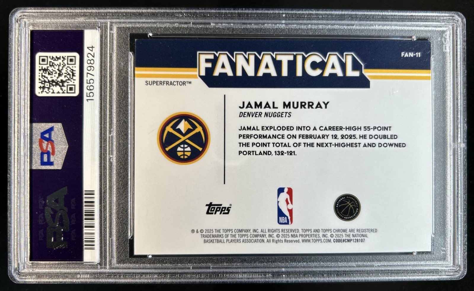 2025-26 Topps Chrome Jamal Murray Fanatical SuperFractor SSP #1/1 Nuggets PSA 8 view 2