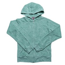 Vtg Juicy Couture Velour USA Hoodie Mint Green Zip Track Jacket Womens M 16x21