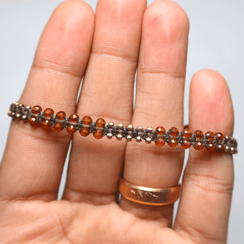 Bracciale Cristallo Micro Macramè Fatto a Mano Granato Hessonite Naturale Fuoco - Foto 4 di 10