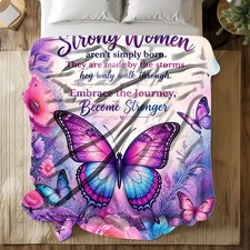 Strong Butterfly Floral Coral Fleece Blanket Inspirational Decor