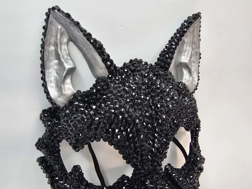 Rhinestones Skull Full Face Halloween Costume Masquerade Mask [Black] - Image 4 of 4