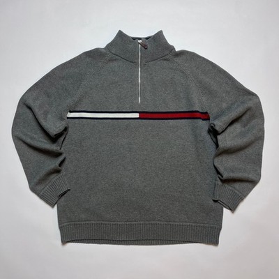 Tommy Hilfiger Vintage 90s Zip Pullover Herren Strickpullover grau M / L Winter