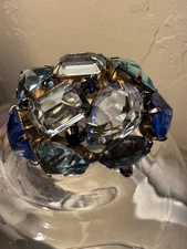 Vintage Schreiner High Dome Brooch(Signed)  Aqua, Light/Deep/Dark Blue Crystals