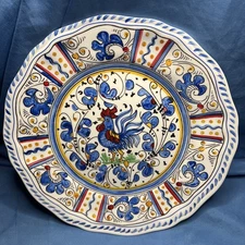 1 Le Cadeaux Melamine Dinner Plates 11" BLUE ROOSTER Pattern Italian Style