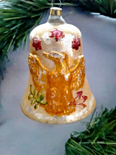 ANTIQUE GERMAN PATRIOTIC BELL CHRISTMAS ORNAMENT WITH EMBOSSED EAGLE & FLAGS