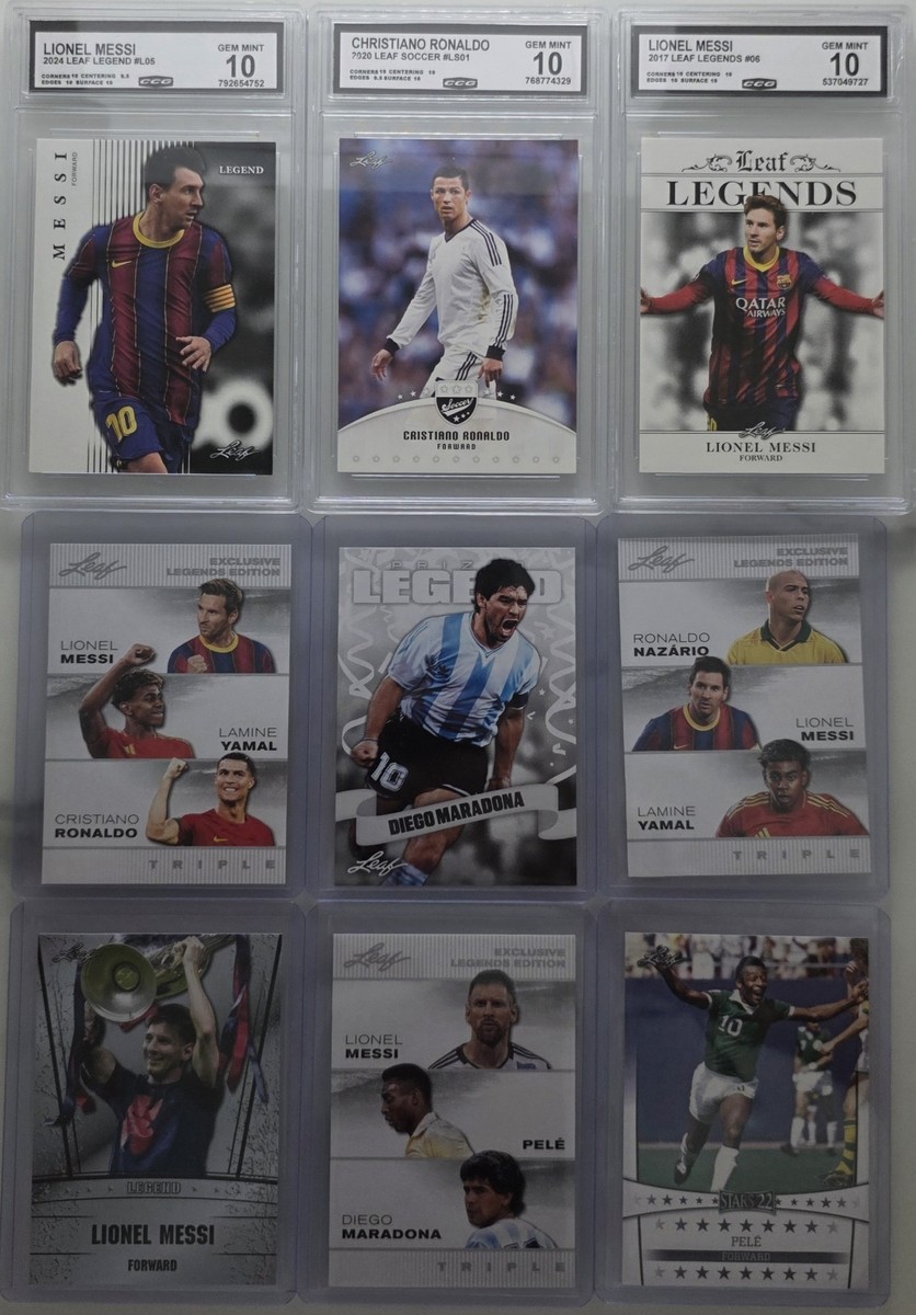 Messi Ronaldo Maradona Pele Yamal Lot CCG 10 Slabs Leaf Soccer