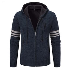 Men Hooded Knitted Cardigan Casual Thick Warm Zipper Sweater Jacket Long Sleeve