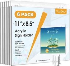 MaxGear 6-Pack 8.5x11" Wall Mount Clear Plastic Sign Holder Picture Frame Displa