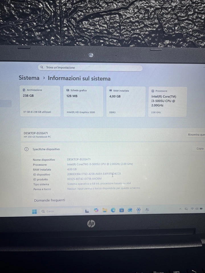 Notebook Hp 250 G5 15,6p (Intel Core I3 4gb Ram Ssd 240gb) Winows 11 Home 25h2 - Immagine 3 di 4