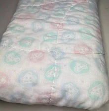 Vintage Cuddle Time Crib Comforter Baby Blanket White Pink Green Pastel Giraffes