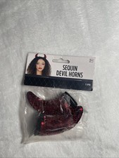 Halloween Sequin Devil Horns Clip In Red Fancy Dress Up Adult Costume Accessory