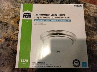 LED Flushmount Ceiling Fixture, White Opal Glass, Brushed Nickel Finish New