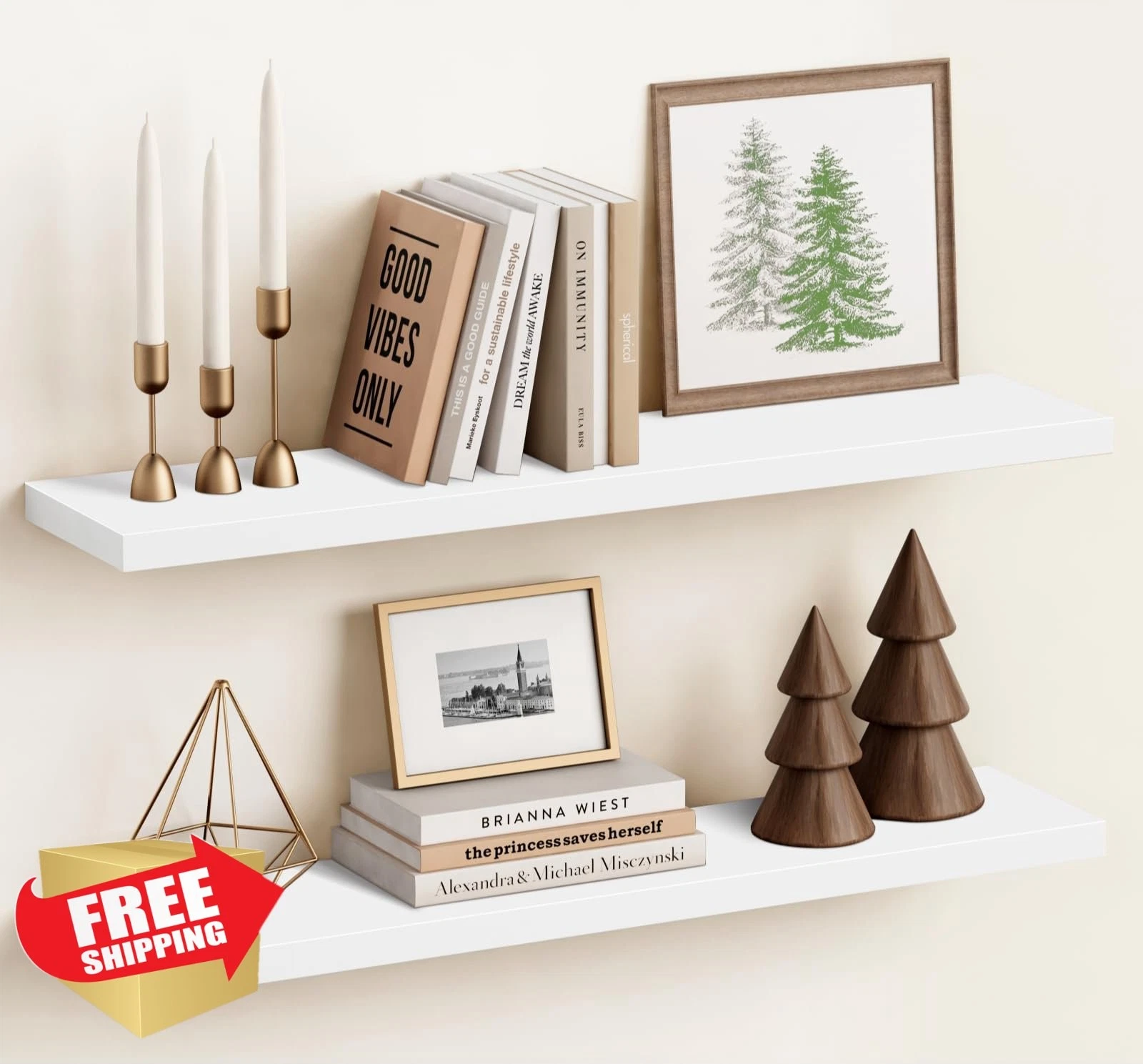 Harwaya White Wood Floating Shelves 36 Inch Set of 2