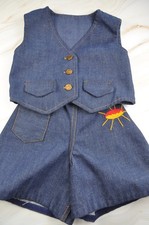 Vintage Denim Girls 2 Piece set Unbranded Embroidered Vest and Shorts