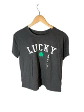 New Modern Lux Women's Shirt Lucky Short Sleeve Graphic Gray Size M