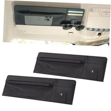 2 Packs Car Sun Visor Organizer with Pocket, Slim Leather Sun Visor Black-2PCS
