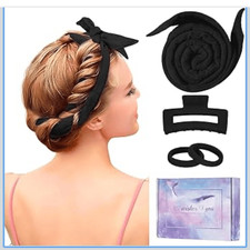 Heatless Curling Rod Headband 60" Extra Long Soft Hair Curlers Black Rollers