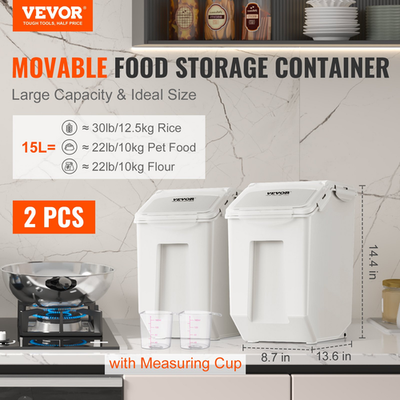#ad VEVOR Ingredient Storage Bin 2 x 15L Dispenser Bin with 2 Measuring Cups Cast $53.95