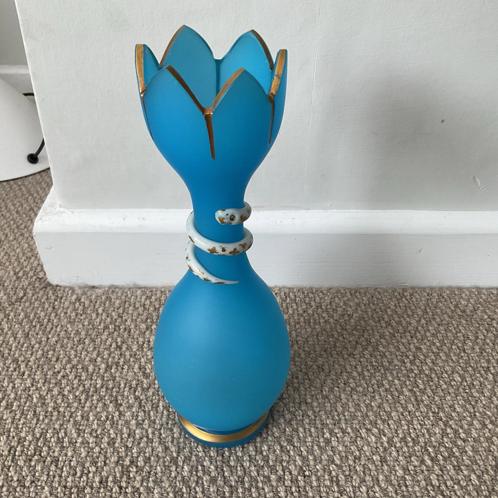 Vintage French Blue opaline tulip glass serpent vase - 91/2” high.
Opens in a new window or tab