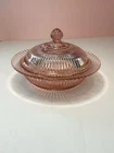 Vintage  Deco Hocking Glass Pink Queen Mary Butter Dish c.1930