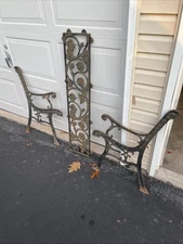 Heavy Duty Antique/Vintage Victorian Style Cast Iron Park Bench W Floral Back