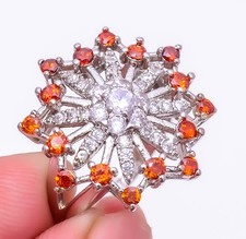 Designer Garnet White Rhodium Plated Gemstone 925 Silver Plated Ring s.7 6-123