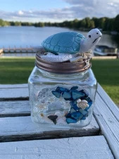 Beautiful Turtle Jar Ocean Wave For Home Decor 6”x4” Beach Theme