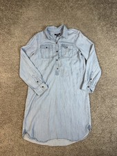 Chaps Dress Womens M Blue Denim Shirt Dress Button Pockets Tunic Long Sleeve