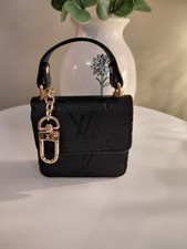 Louis Vuitton Monogram Mini Bag Charm Key Chain Black Gold Leather Metal Clip