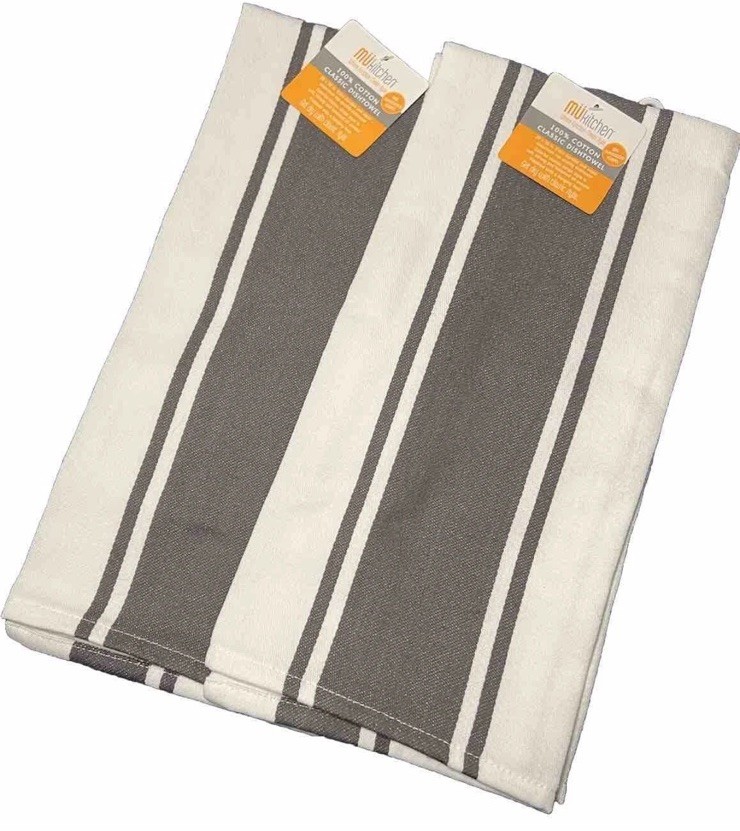MU Kitchen 100% Cotton Classic Stripe Stainless Kitchen Dishtowel - Set Of (2)