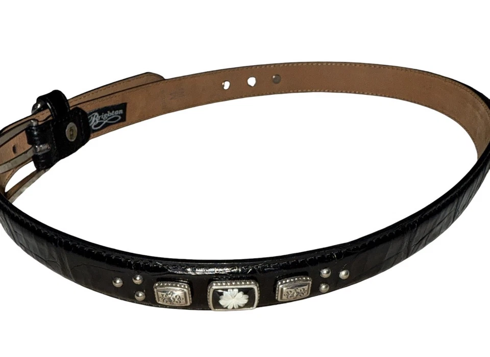 Женский кожаный ремень Brighton M 30 дюймов цветок лилии 3/4 дюйма черный узор крокодил B30203 B - Изображение 2 из 4