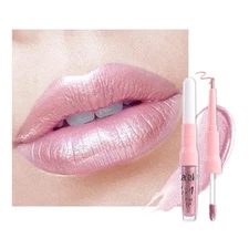 evpct Light Pink Metallic Shimmer Lip Liner and Lipstick Combo Lip Gloss Stai...
