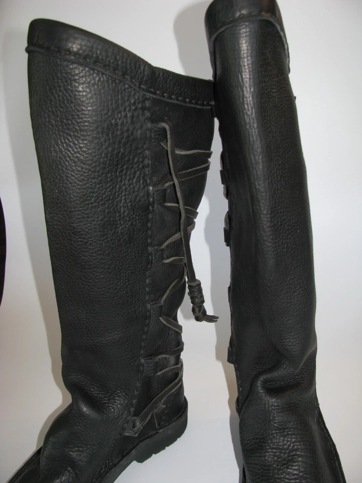 Botas hasta la rodilla Medievel Renacentistas con cordones piel de búfalo de toro negras para hombre 8,5 Foto 2 de 4