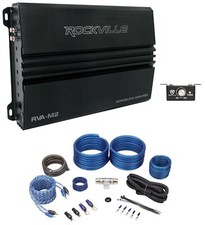 Rockville RVA-M2 2500w Mono 1 Ohm Car Amplifier Bass Remote Amp Wire Kit