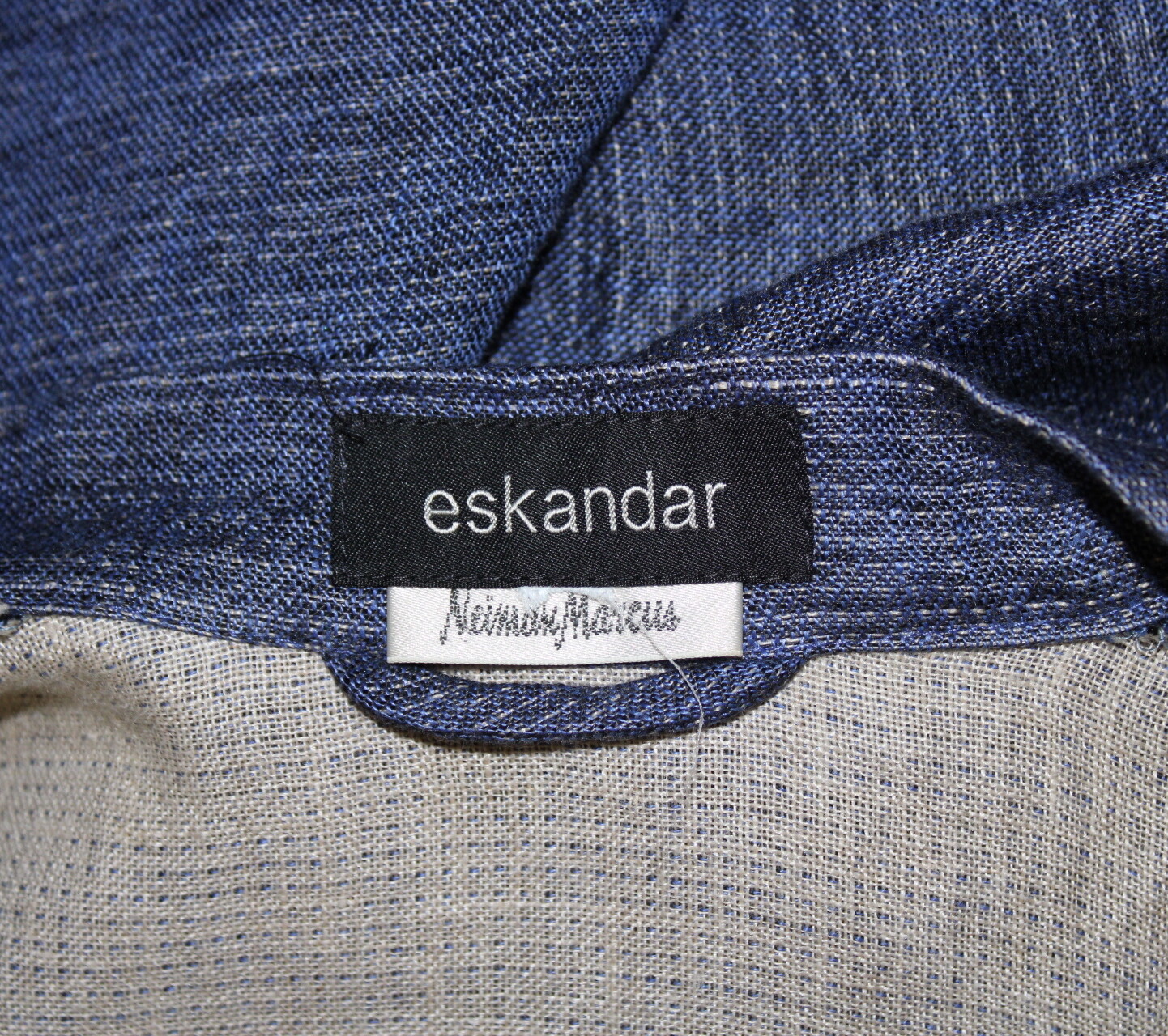 NEW Eskandar O/S INDIGO Denim Crinkle Basketweave Gauze Linen Kimono Jacket image 2