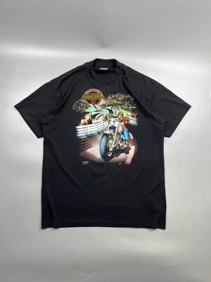 Men s 1990 Harley Davidson 3D Emblem Made in USA Biker Earth Wizard T Shirt Size