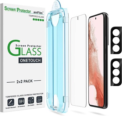 2+2 Pack amFilm OneTouch for Samsung Galaxy S22P- Glass Screen / Lens Protector