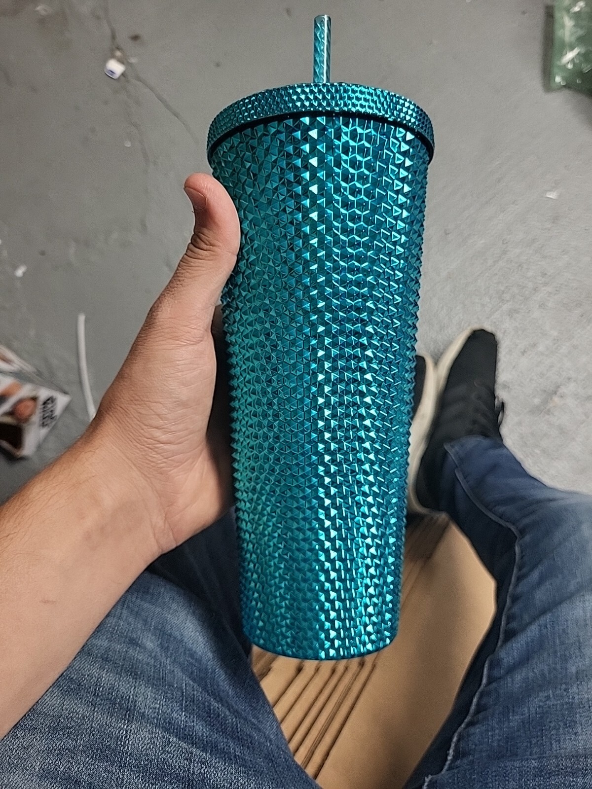 Starbucks Studded Blue Tumbler Venti 24oz Chrome Metallic Splash *BENT