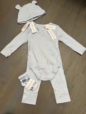 NWT Janie and Jack boy SPRING 4-piece blue ribbed bear hat sock SET 6 9 12 18