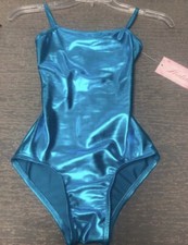 Childs Size 12/14 Blue Metallic Gymnastics Dance Bodysuit Camisole Leotard NWT