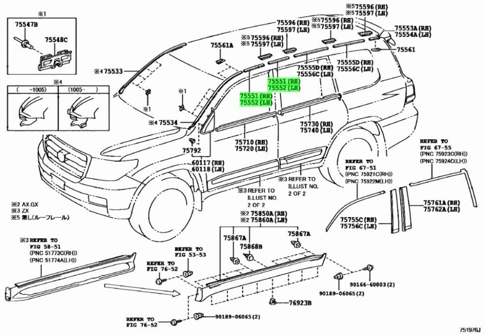 4セット Toyota Genuine OEM Moulding, roof drip side finish, LAND