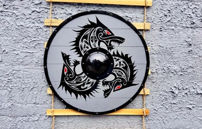 Eivor Valhalla Raven Authentic Battleworn Viking Shield | Fenrir Red Wolf Authen