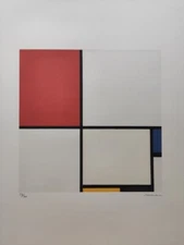 Piet Mondrian Signed -  Composition with Red, Blue and Yellow - Certificate