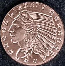 1 oz Incuse Indian .999 Fine Copper Round BU