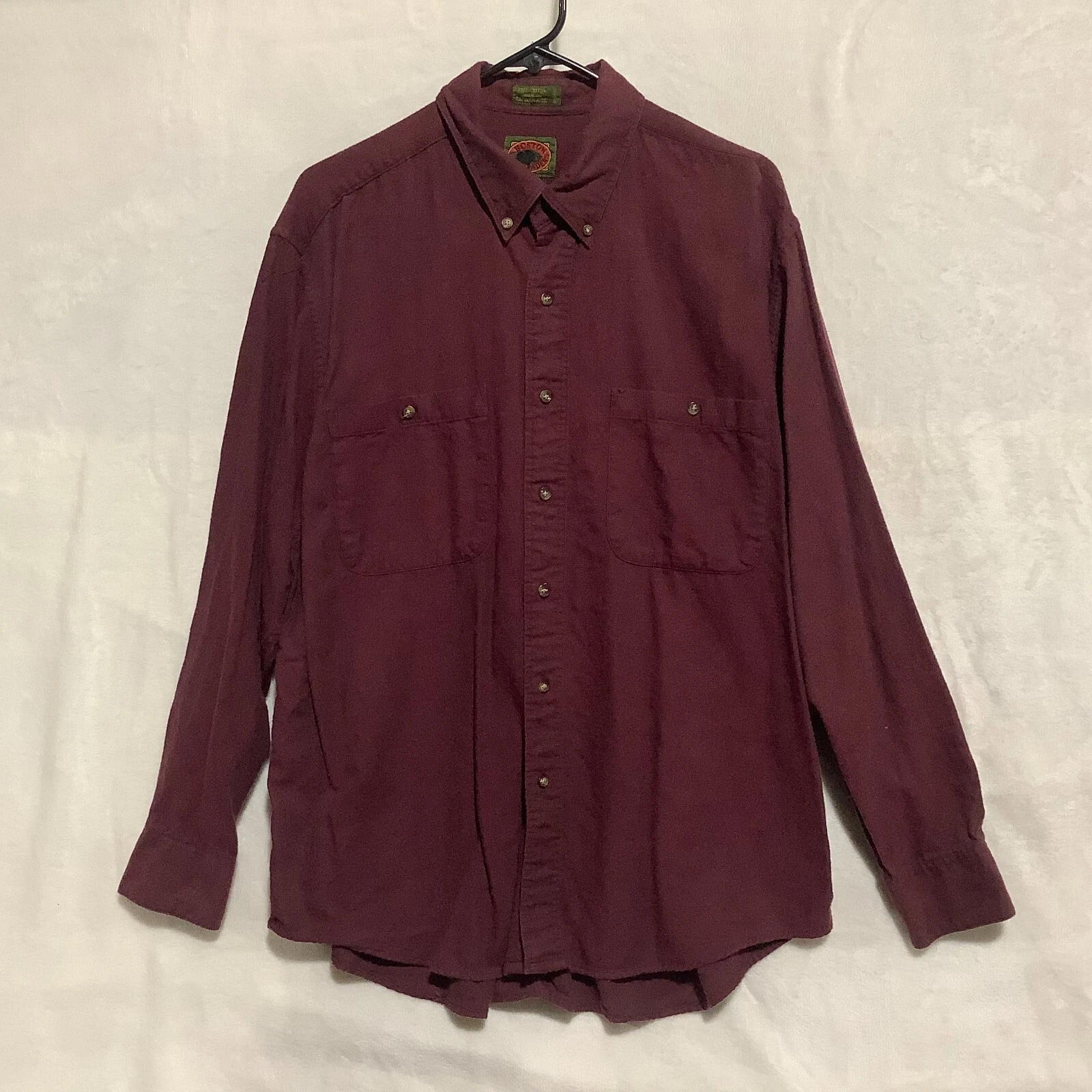 Boston Traders Chamois Flannel Shirt Button Down Sz L Burgundy Red Heather Pockt