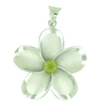 925 Sterling Silver Peridot Pendant - Hawaiian Plumeria Flower