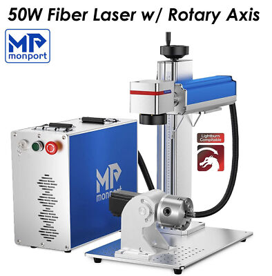 Upgraded Monport GQ 50W 8x 8'' Fiber Laser Engraver Marker &Rotary Axis Lightburn