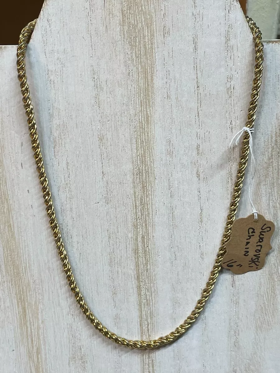 VINTAGE SWAROVSKI SIGNED SWAN GOLD TONE ROPE NECKLACE SIMPLE ELEGANT CHAIN