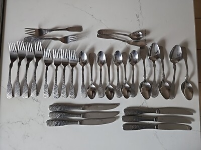 WMF Flatware Silverware 30 Pc. Set. Cromargan Korea Cutlery Hammered 
